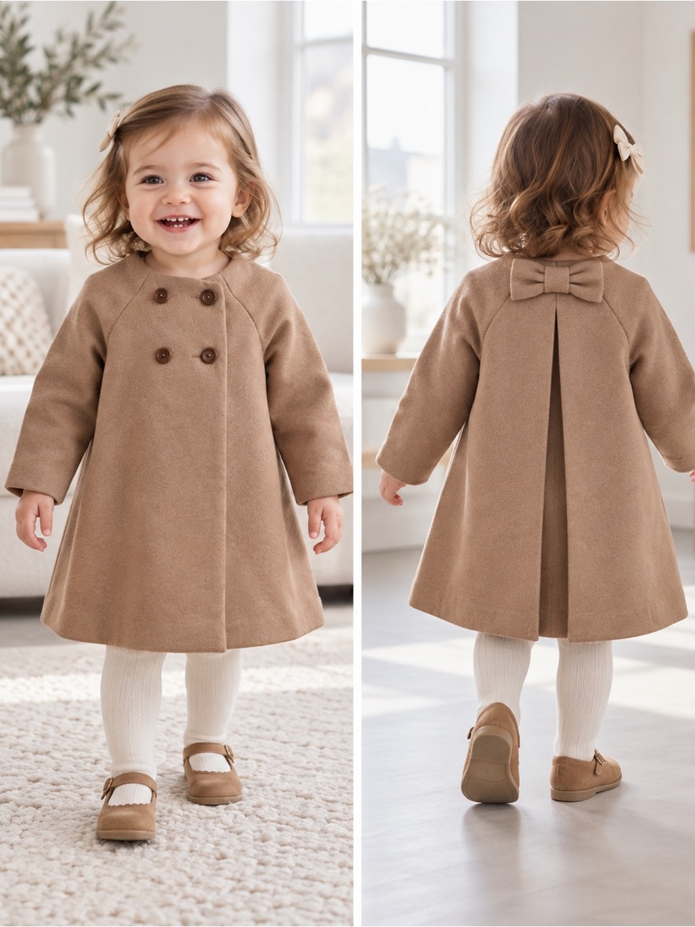 GAP Toddler Double-Breasted Bow-Back Coat - Camel
